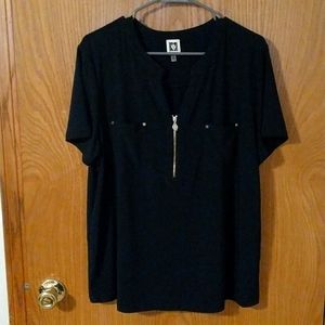 Anne Klein Short sleeve pocket blouse